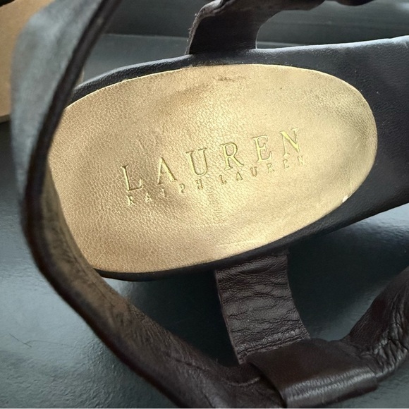 Ralph Lauren brown leather Jacqueline wood wedge sandals - size 7 - Picture 4 of 4